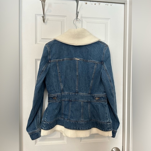 White House Black Market Blue Jean Jacket with Cream Collar - Picture 3 of 3